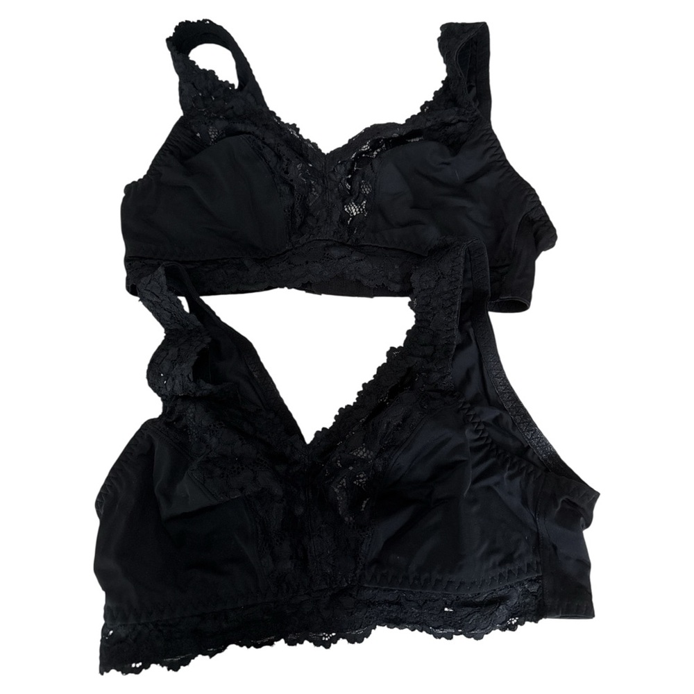 Breezies‎ Soft Support Lace Wireless Unlined Bras Black Set of 2 Medium